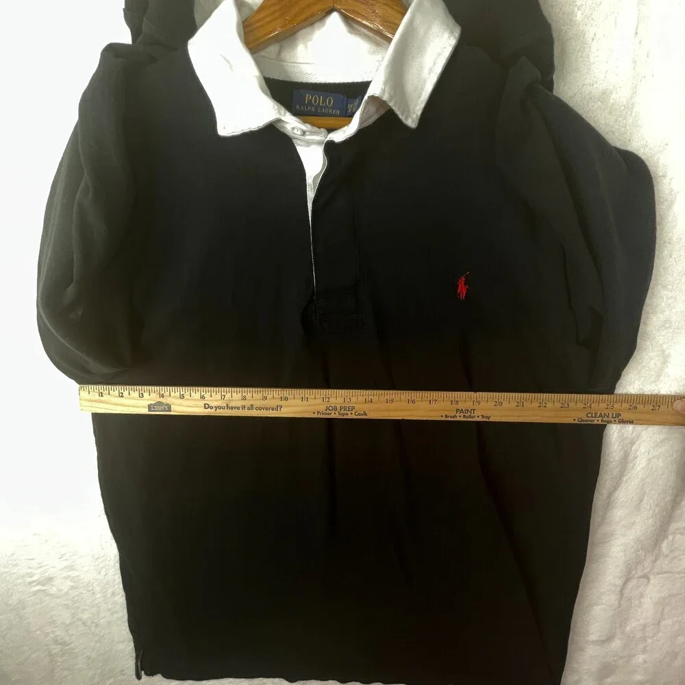 Polo Ralph Lauren Shirt Mens 2XB Black Long Sleeve Polo Red Pony Cotton
